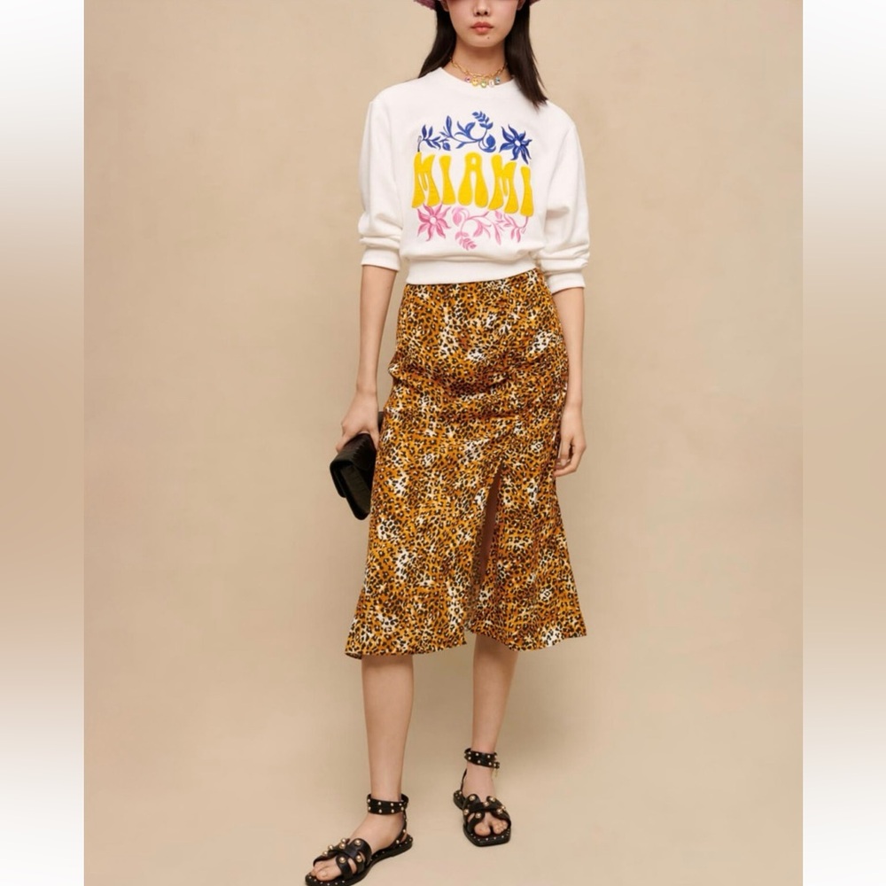 MAJE Leopard Midi Skirt